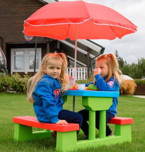 Стол садовый Пикник с зонтом UNIX Kids Garden голубой