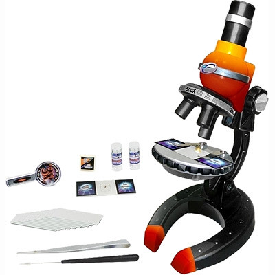 Микроскоп ПРОФИ 100х, 250х, 500х, желто-красный Eastcolight