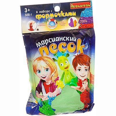 Марсианский песок 500 г зеленый, 4 формочки Bondibon