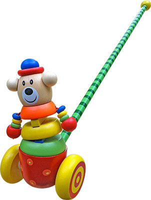 Игрушка-каталка деревянная Мишка в шляпе Woody
