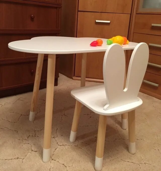 Стульчик деревянный Зайчик белый DimDomKids