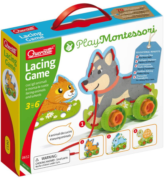 Игрушка-шнуровка Животные на колесах Монтессори Quercetti