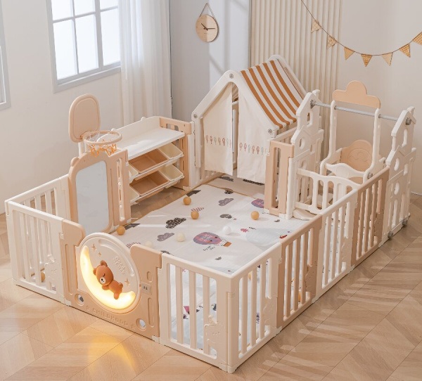 Манеж UNIX Kids DeLuxe House&Storage Camel 180x200 см с домиком и стеллажом