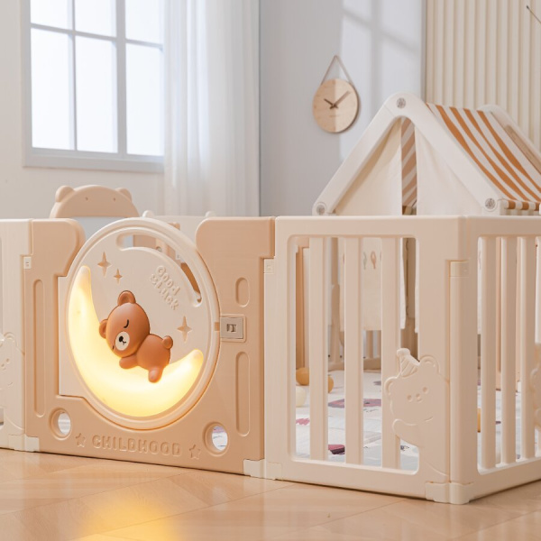 Манеж UNIX Kids DeLuxe House Camel, 150x180 см с домиком