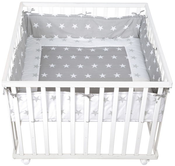 Детский квадратный манеж 100х100 см с бампером Little stars, белый Roba
