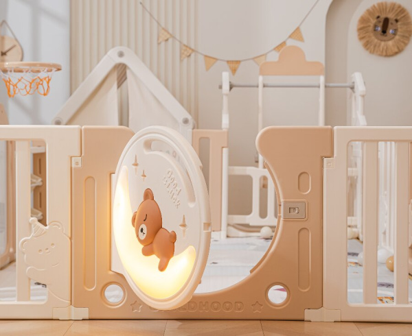 Манеж UNIX Kids DeLuxe House Camel, 180x200 см с домиком